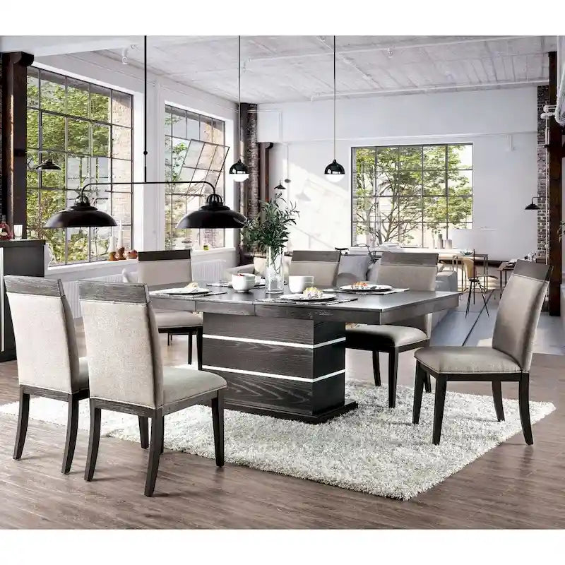 Espresso Upholstered Fabric Side Chairs with Wood Grain Detail, Set of 2