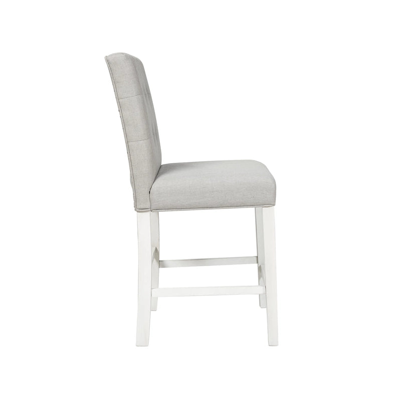 Set of 2 Grey Upholstered Counter Height Dining Chairs in Antique White