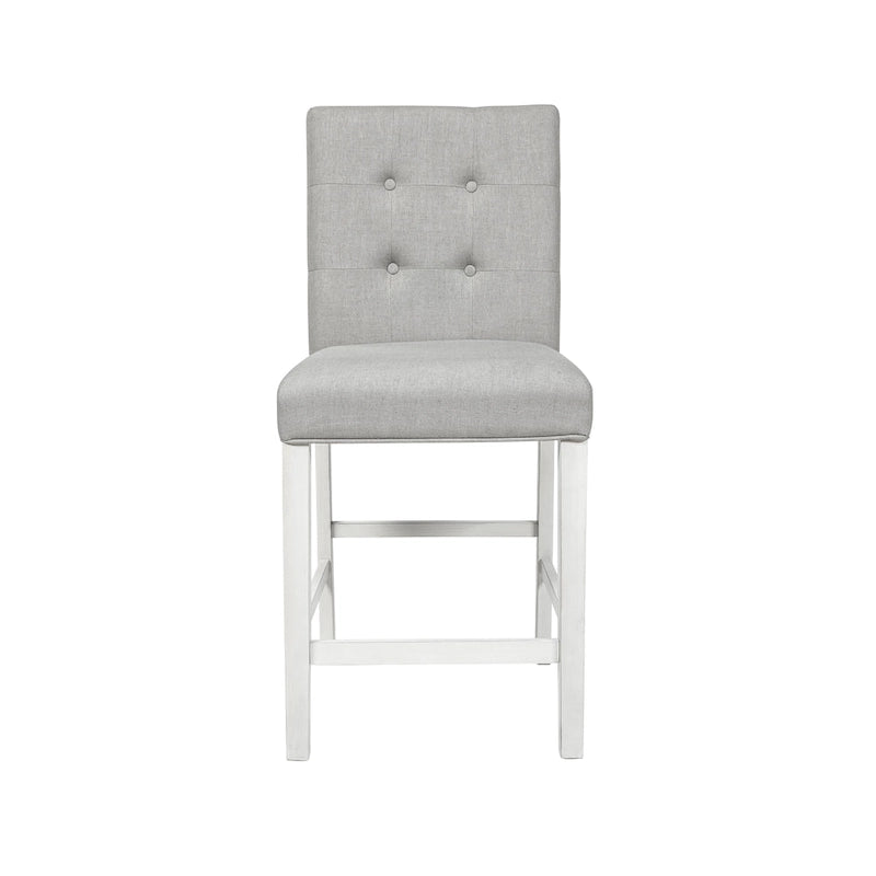 Set of 2 Grey Upholstered Counter Height Dining Chairs in Antique White