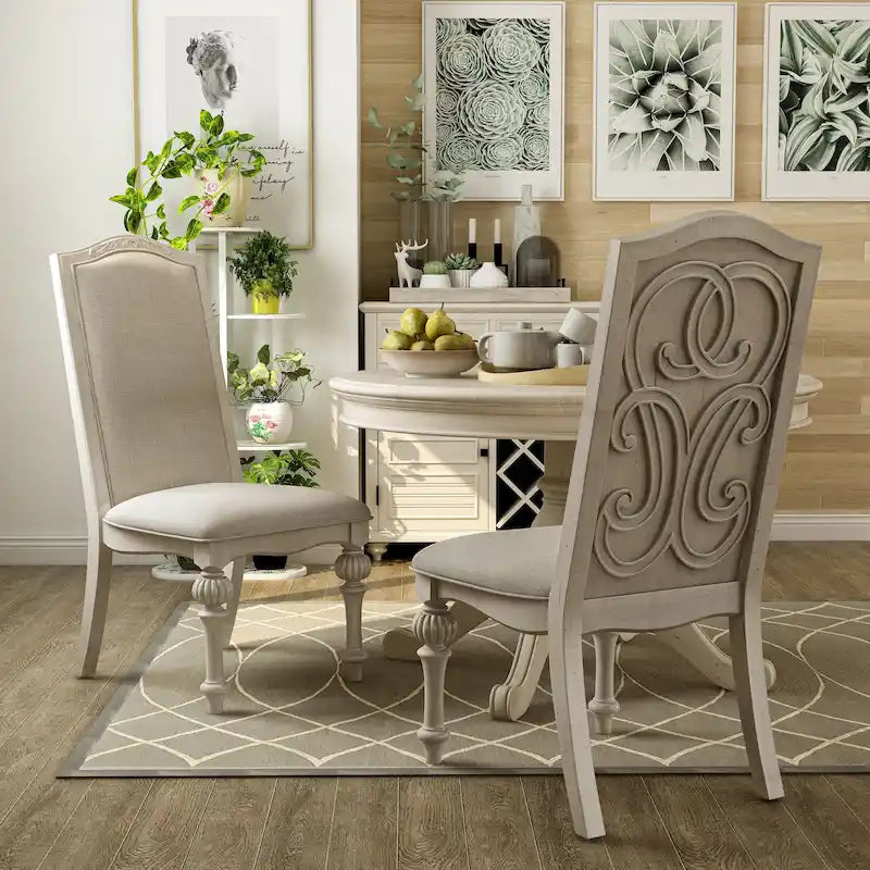 Set of 2 Farmhouse Style Dining Side Chairs in Antique White