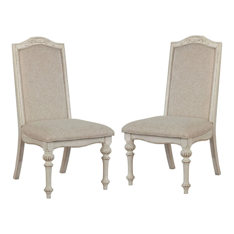 Set of 2 Farmhouse Style Dining Side Chairs in Antique White
