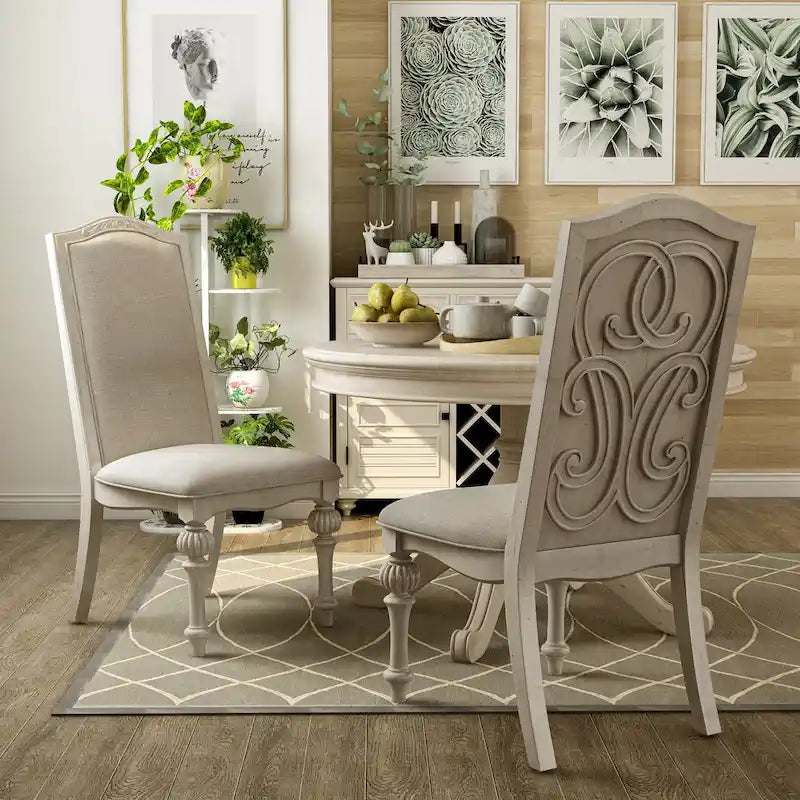 Set of 2 Farmhouse Style Dining Side Chairs in Antique White