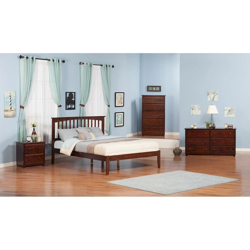 King Platform Bed in Walnut Solid Wood with Slatted Headboard