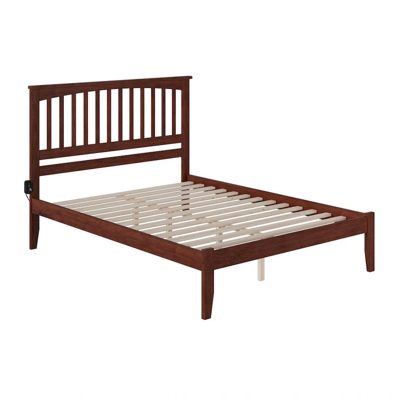 King Platform Bed in Walnut Solid Wood with Slatted Headboard