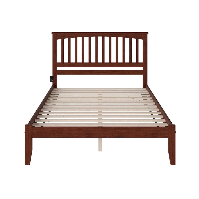 King Platform Bed in Walnut Solid Wood with Slatted Headboard