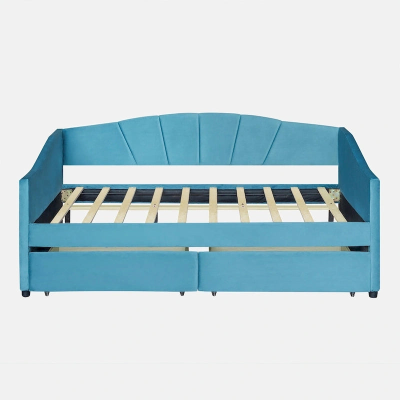 Twin Velvet Upholstered Daybed with Two Storage Drawers and Wood Slat Support