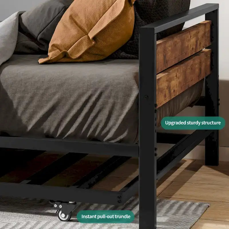 Twin Metal Daybed with Pull-Out Trundle and Heavy Duty Steel Slat Support