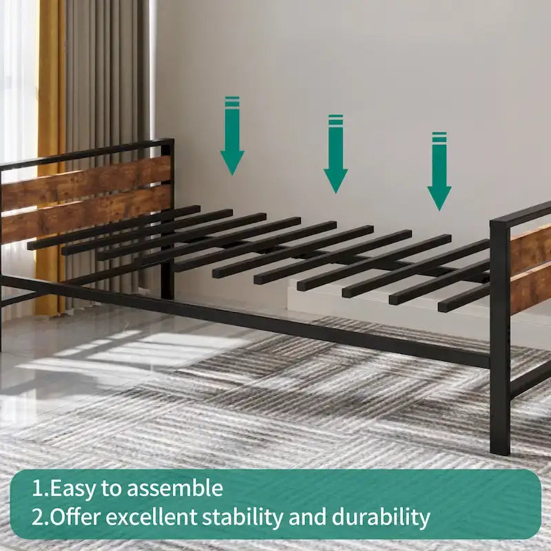 Twin Metal Daybed with Pull-Out Trundle and Heavy Duty Steel Slat Support