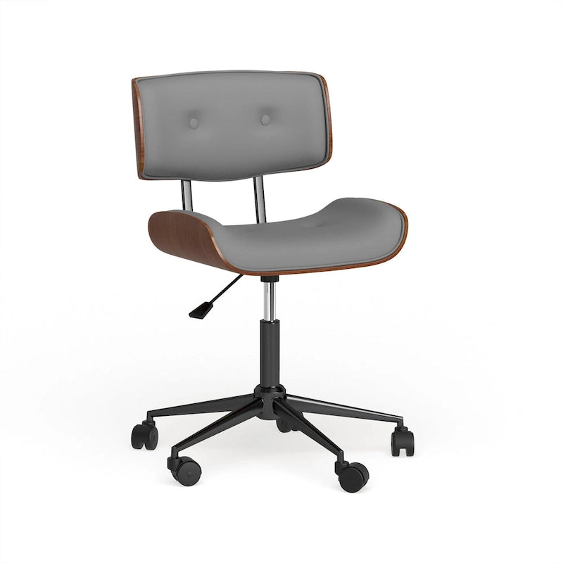 Mid-Century Modern Office Chair with Tufted Leatherette Seat and Wood Back