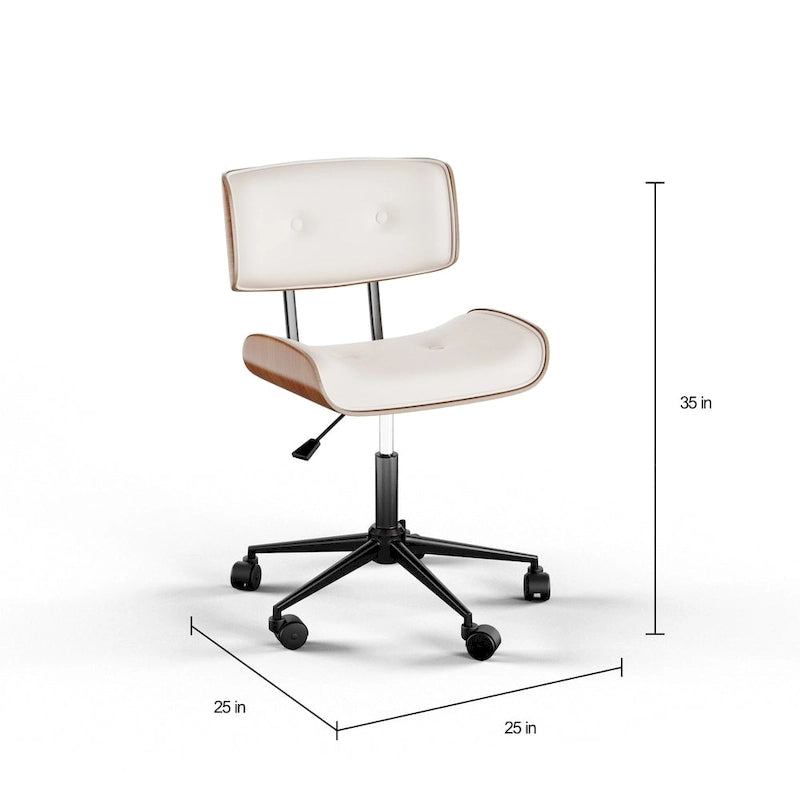 Mid-Century Modern Office Chair with Tufted Leatherette Seat and Wood Back