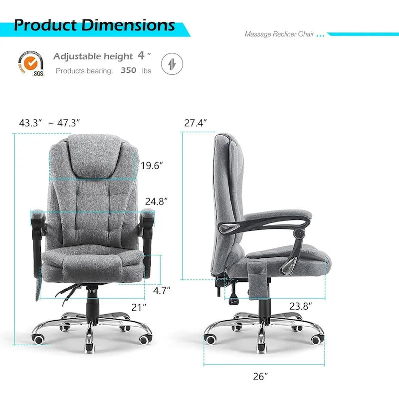 Ergonomic Office Chair with 7-Point Vibrating Massage and Heating Function