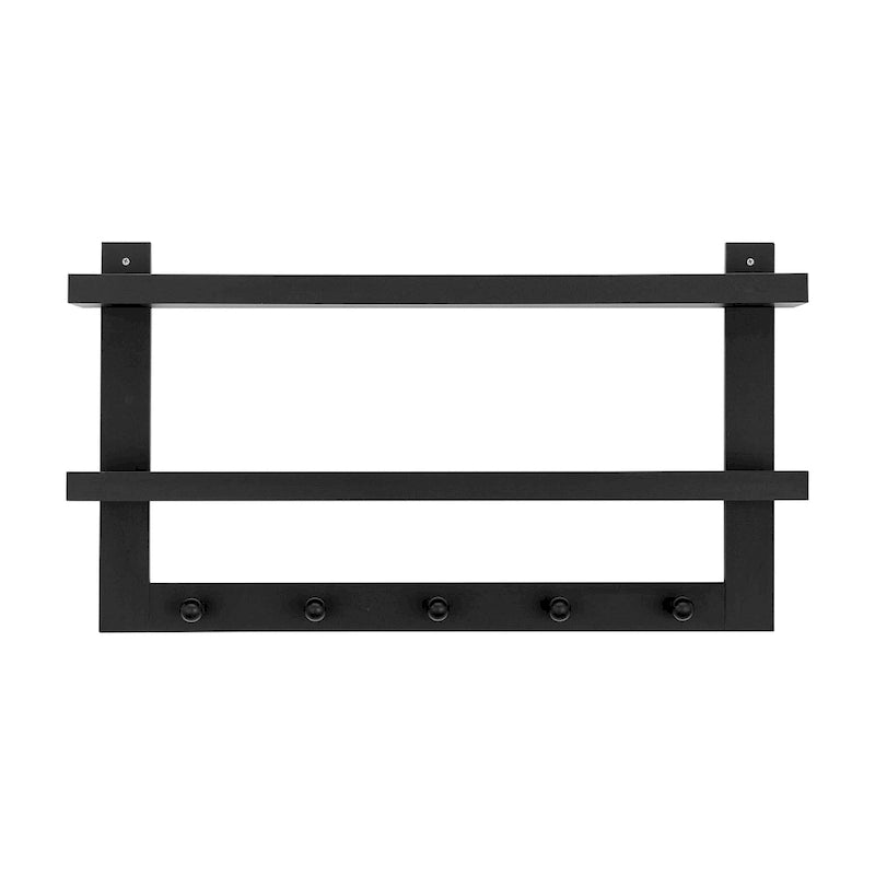2-Tier Wall Shelf Organizer with 5 Hanging Hooks for Entryway or Bathroom
