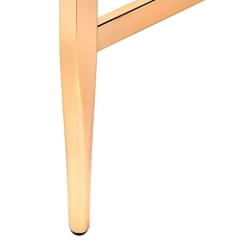 Mid-Century Tempered Glass Top Desk with Gold Metal Frame and Open Shelf