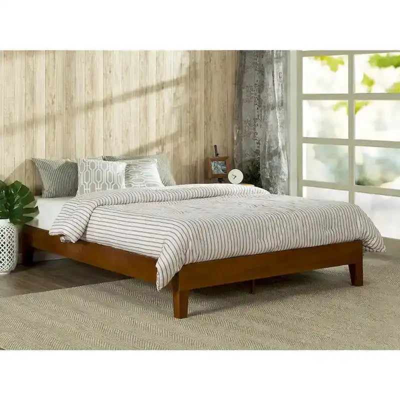 Full Size Low Profile Platform Bed Frame in Cherry Wood Finish