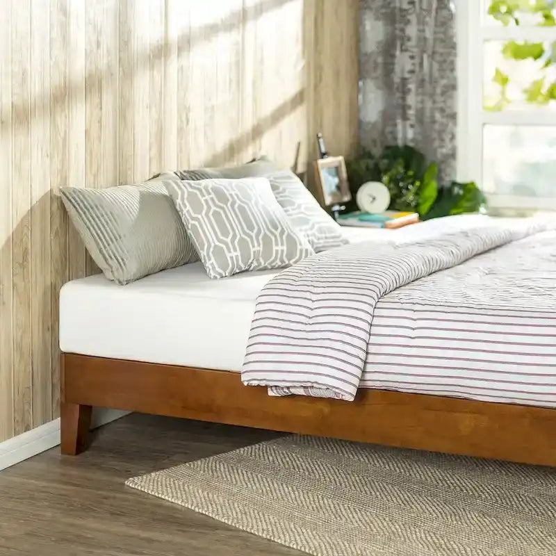 Full Size Low Profile Platform Bed Frame in Cherry Wood Finish