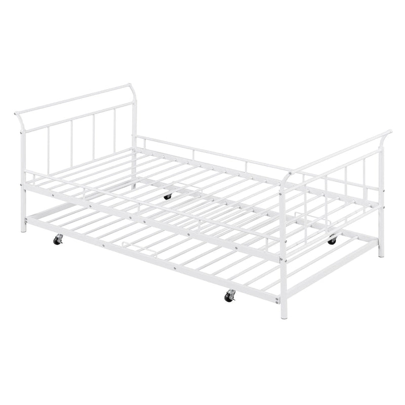 Twin Metal Daybed with Curved Handle Design and Pull-Out Trundle Bed