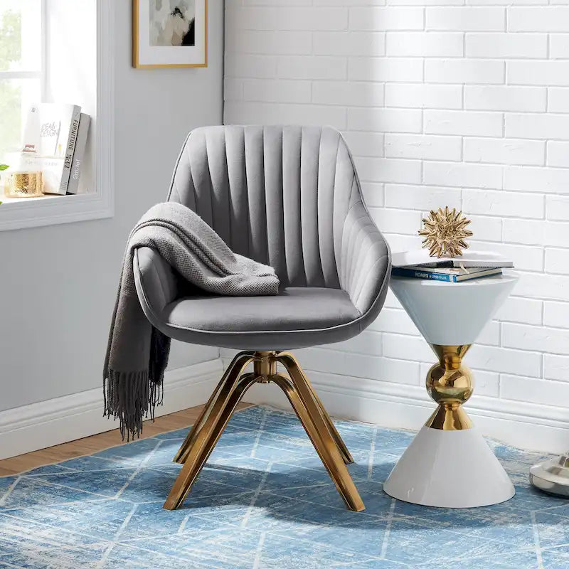 Modern Velvet Swivel Accent Chair with Golden Metal Base