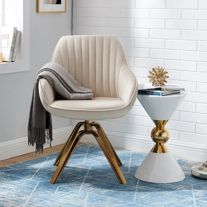 Modern Velvet Swivel Accent Chair with Golden Metal Base