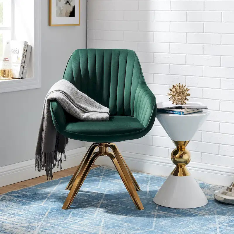 Modern Velvet Swivel Accent Chair with Golden Metal Base