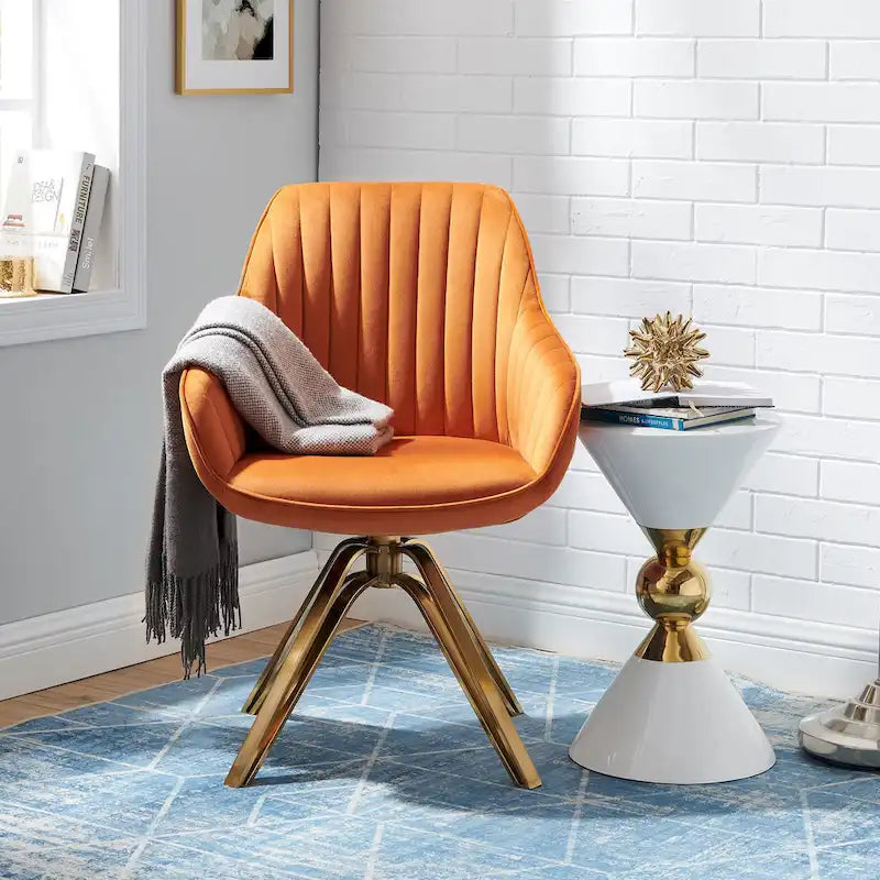 Modern Velvet Swivel Accent Chair with Golden Metal Base