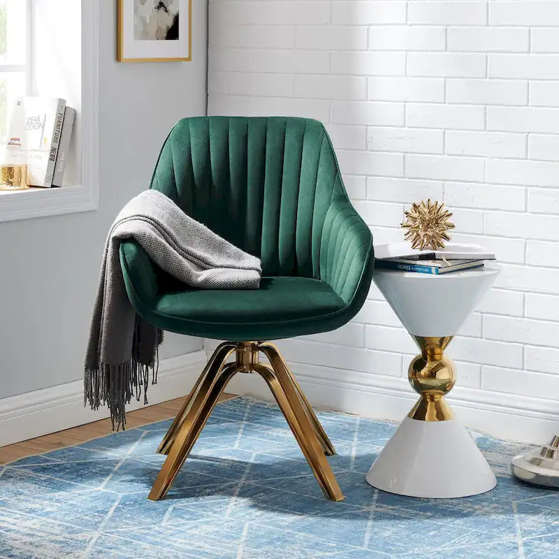 Modern Velvet Swivel Accent Chair with Golden Metal Base