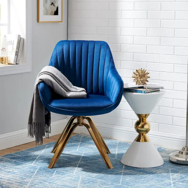 Modern Velvet Swivel Accent Chair with Golden Metal Base