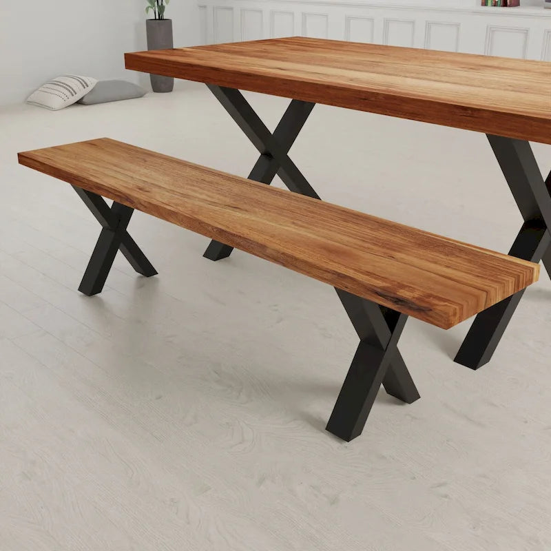 Solid Wood Slab Bench with Black Powder-Coated X Legs, 70 Inch