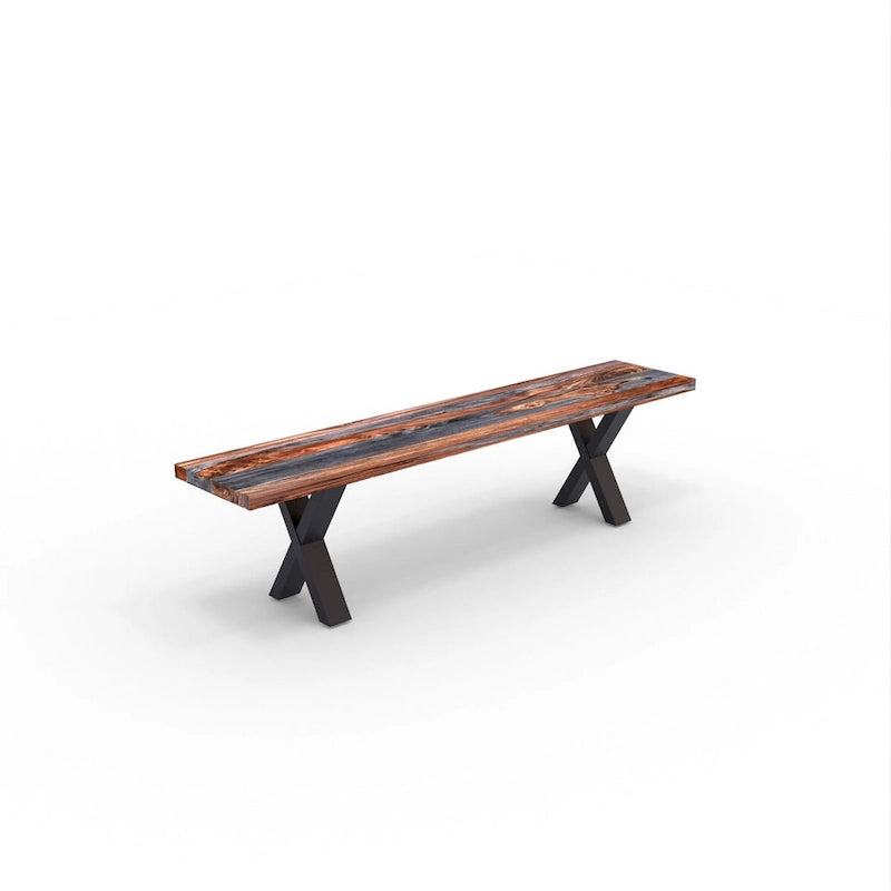 Solid Wood Slab Bench with Black Powder-Coated X Legs, 70 Inch
