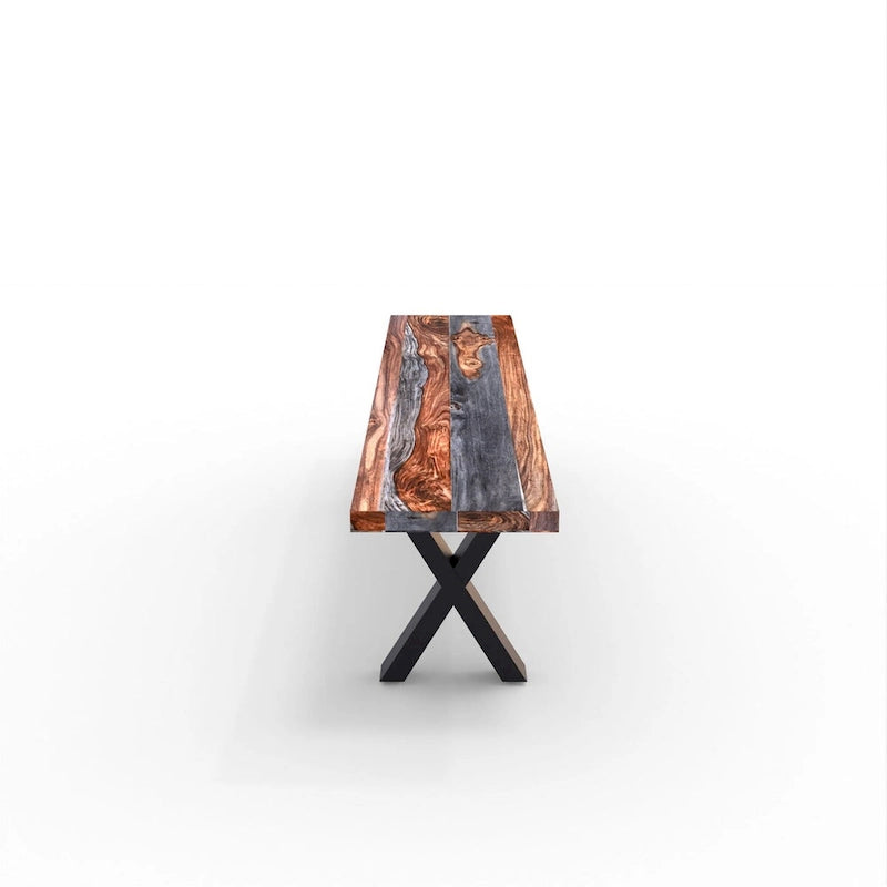 Solid Wood Slab Bench with Black Powder-Coated X Legs, 70 Inch