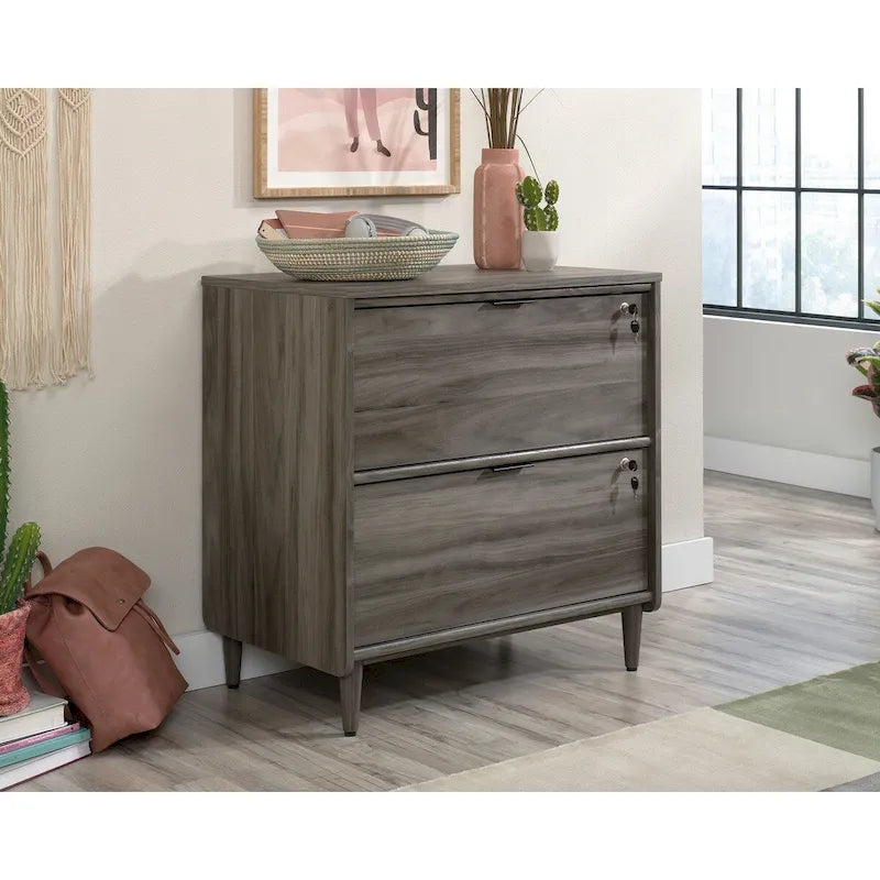Lateral File Cabinet with Two Locking Drawers in Walnut Wood Finish