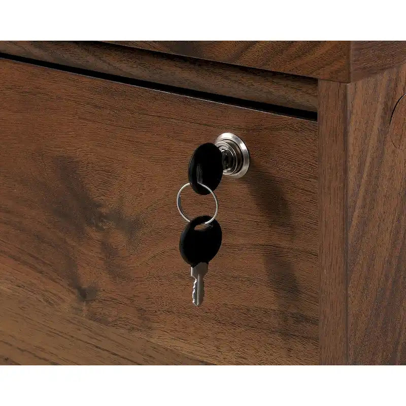 Lateral File Cabinet with Two Locking Drawers in Walnut Wood Finish