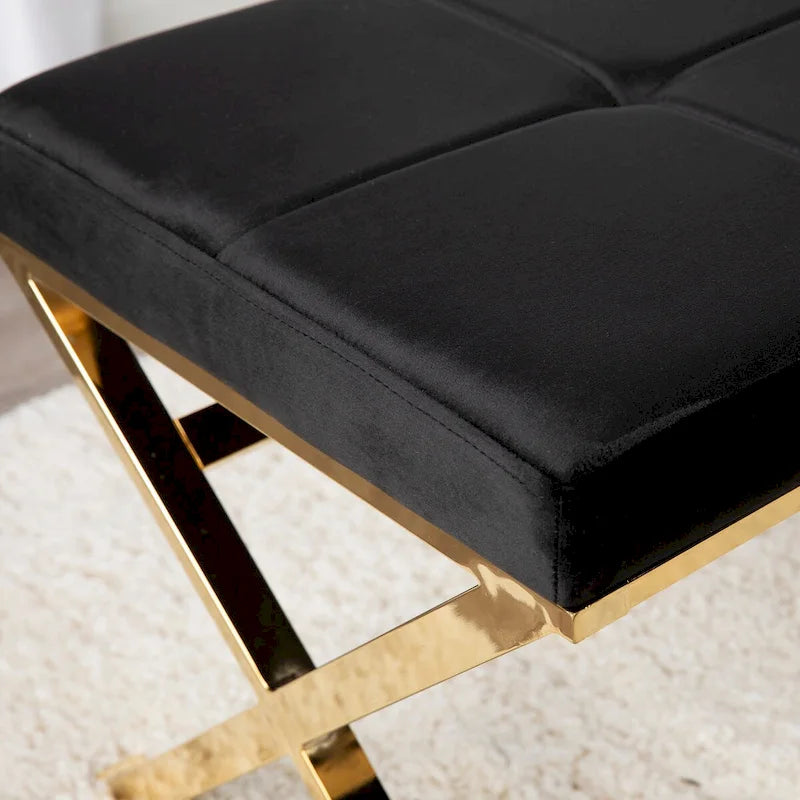 Velvet Tufted Entryway Bench with High-Shine Metal Legs