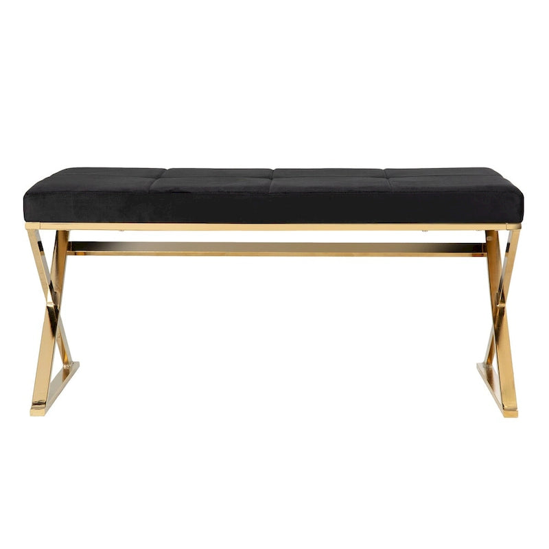 Velvet Tufted Entryway Bench with High-Shine Metal Legs