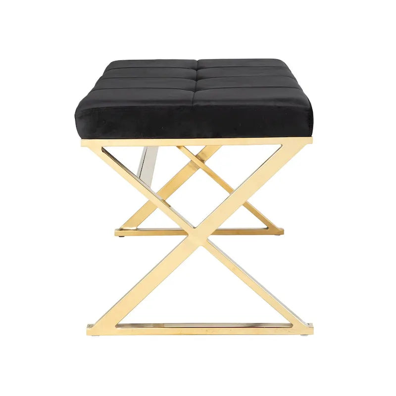 Velvet Tufted Entryway Bench with High-Shine Metal Legs