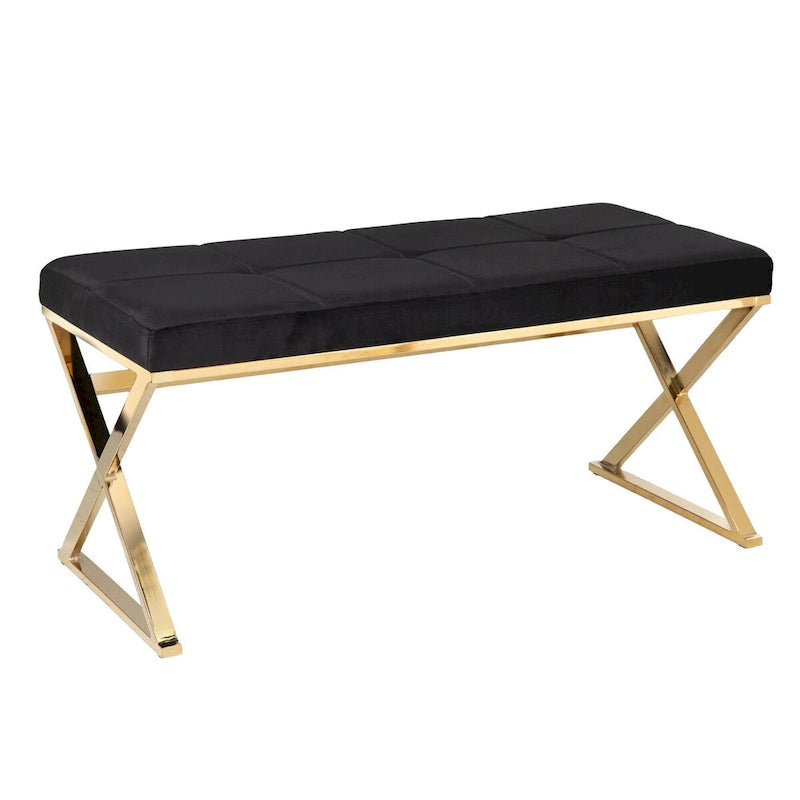 Velvet Tufted Entryway Bench with High-Shine Metal Legs