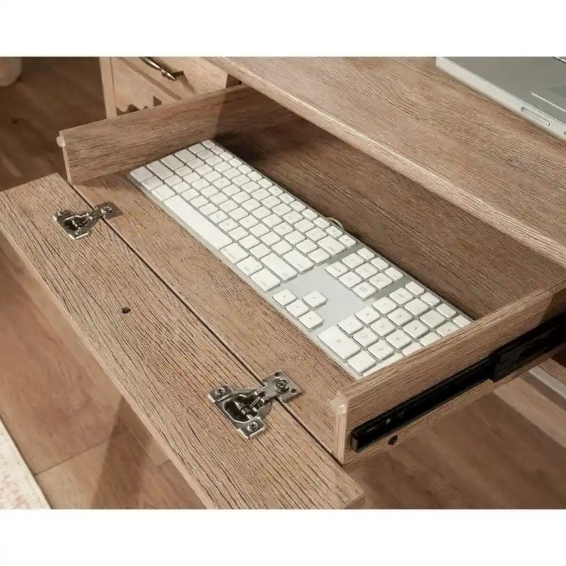 54-Inch Writing Desk with Storage Drawer, Keyboard Tray and Cord Management in Brushed Oak