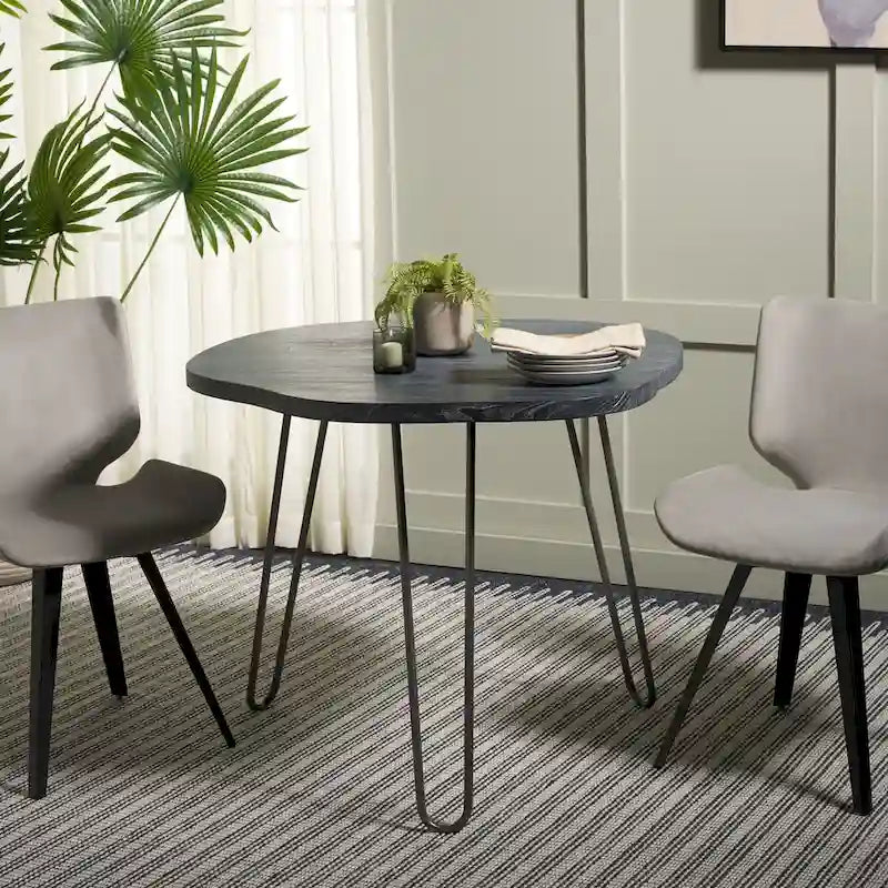 Modern Wood Top Dining Table in Grey White Wash Finish, 39W x 35D x 30H
